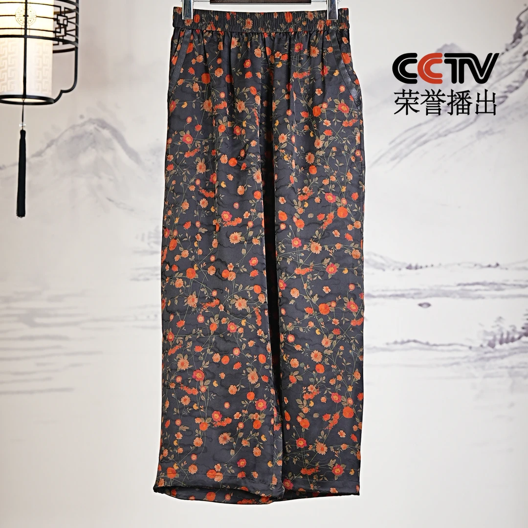 萧娘【倾城】香云纱新中式宽松直筒裤百搭休闲桑蚕丝中国风女裤1572