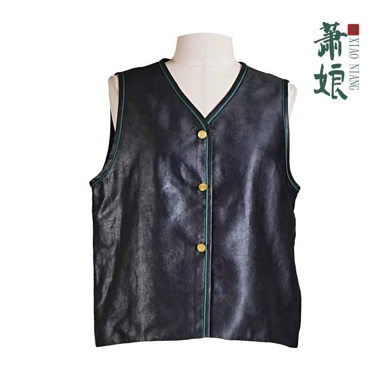 萧娘【‌墨风】油龟香云纱马夹桑蚕丝新中式国风马甲女上衣1836