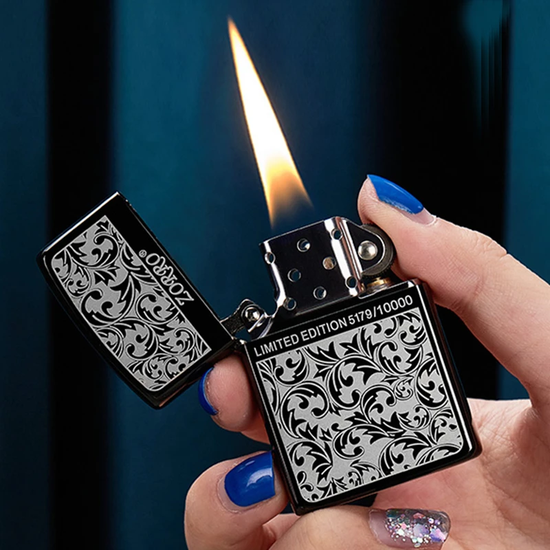佐罗/ZORRO黑冰唐草创意个性煤油打火机防风双面精雕唐草花经典男