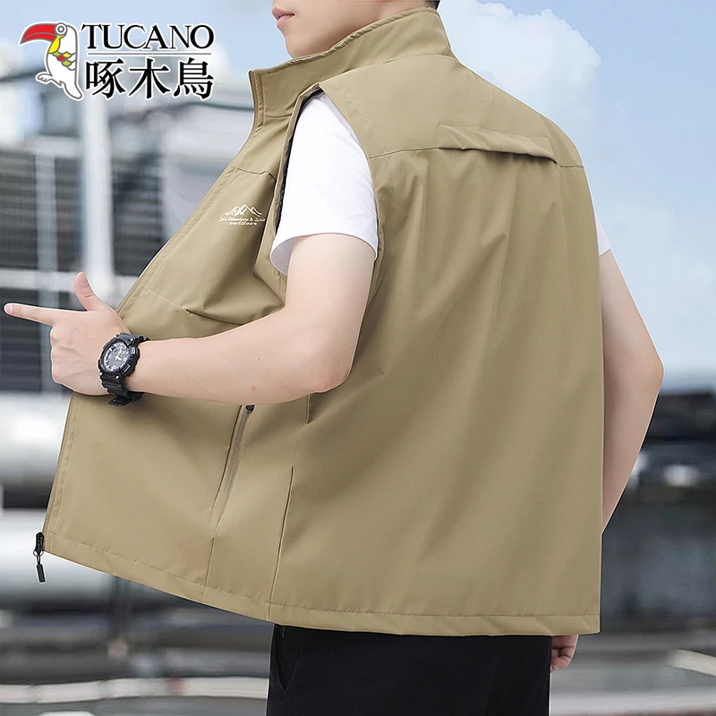 啄木鸟马甲秋冬透气防风多口袋登山外搭加绒背心户外工装背心坎肩