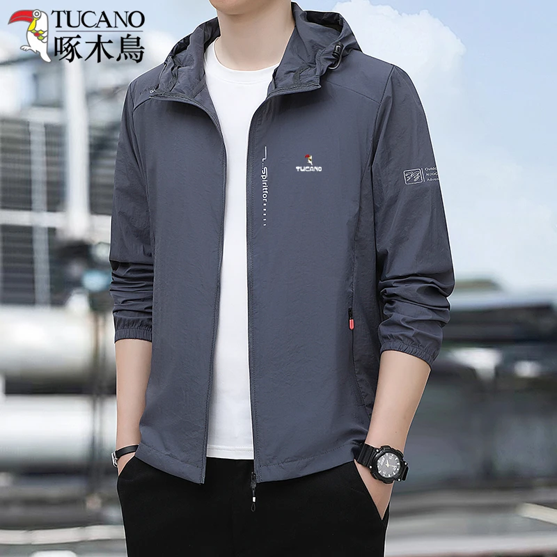 啄木鸟男装品牌正品夏季休闲运动外套超薄防晒速干透气连帽防晒服