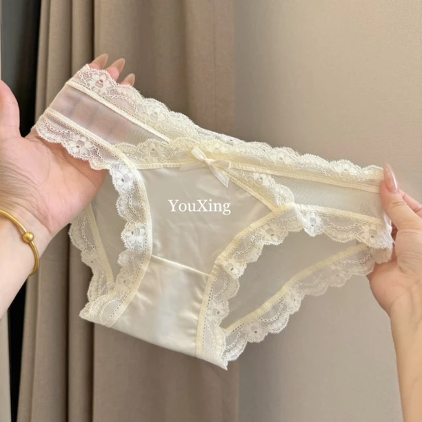 法式轻奢少女内裤性感网纱无痕蕾丝透气包臀纯欲中腰三角裤