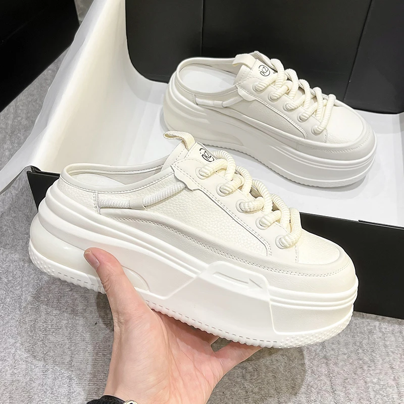 包头半拖鞋女夏外穿2025新款厚底松糕百搭时尚懒人拖无后跟小白鞋