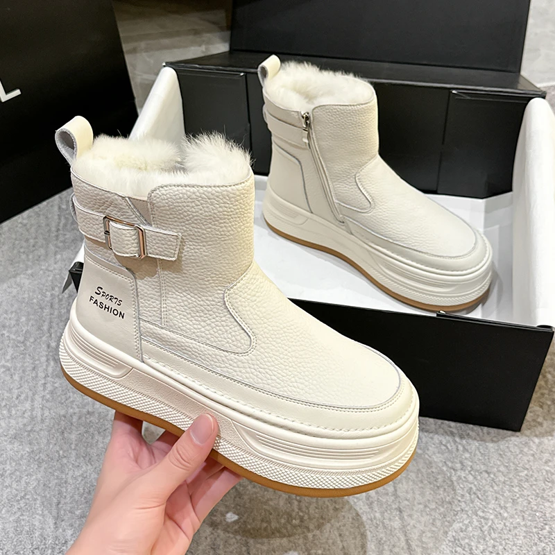 防水雪地靴女款冬季2025新款加绒加厚棉鞋保暖白色短靴厚底马丁靴