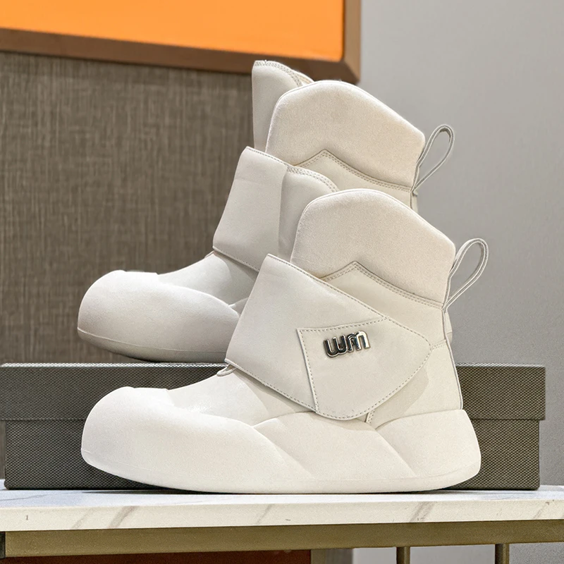网红雪地靴女2025冬季新款加绒加厚棉鞋厚底短靴魔术贴高帮小白鞋