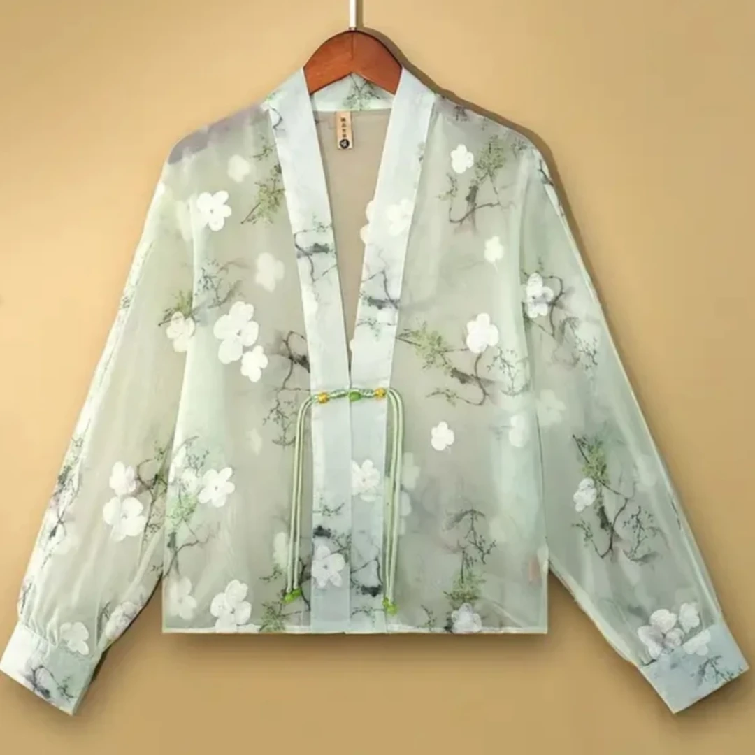防晒衣时尚夏季春夏中式印花提花水墨对襟百搭时尚款显瘦遮肚