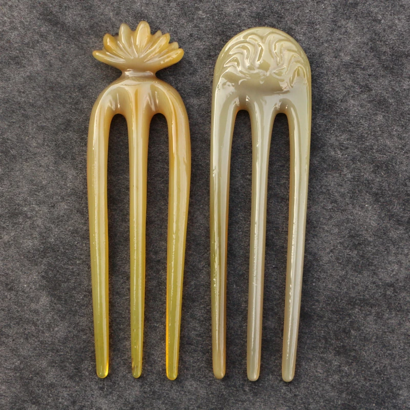 1根装家用牛角精品水仙雕花三叉发簪发钗头发饰簪子长13~13.5CM