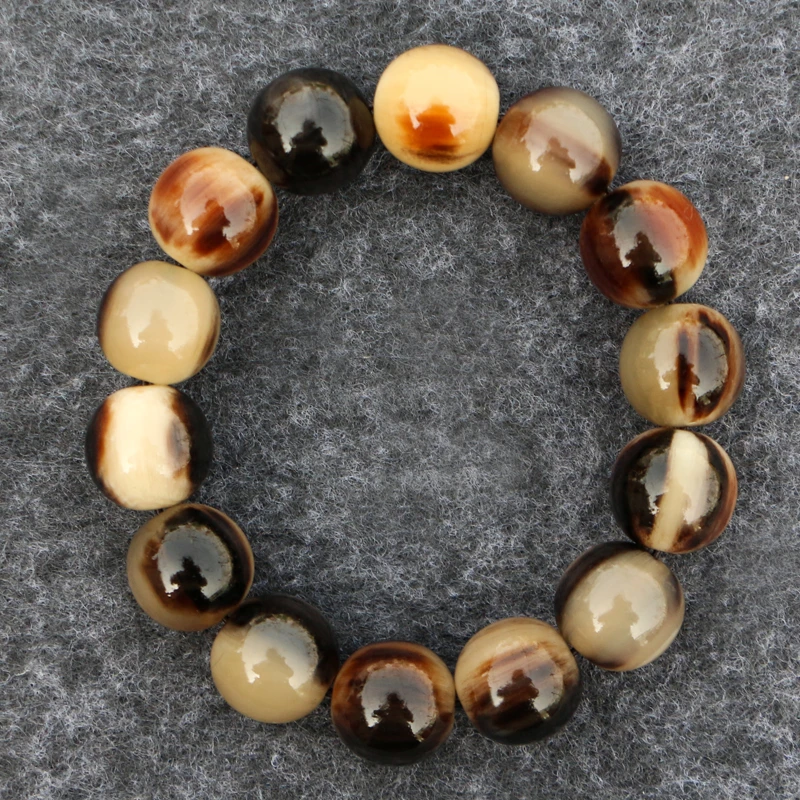 非金属手链 天然黑花牦牛角百搭手串手链男女文玩饰品16mm 14颗珠