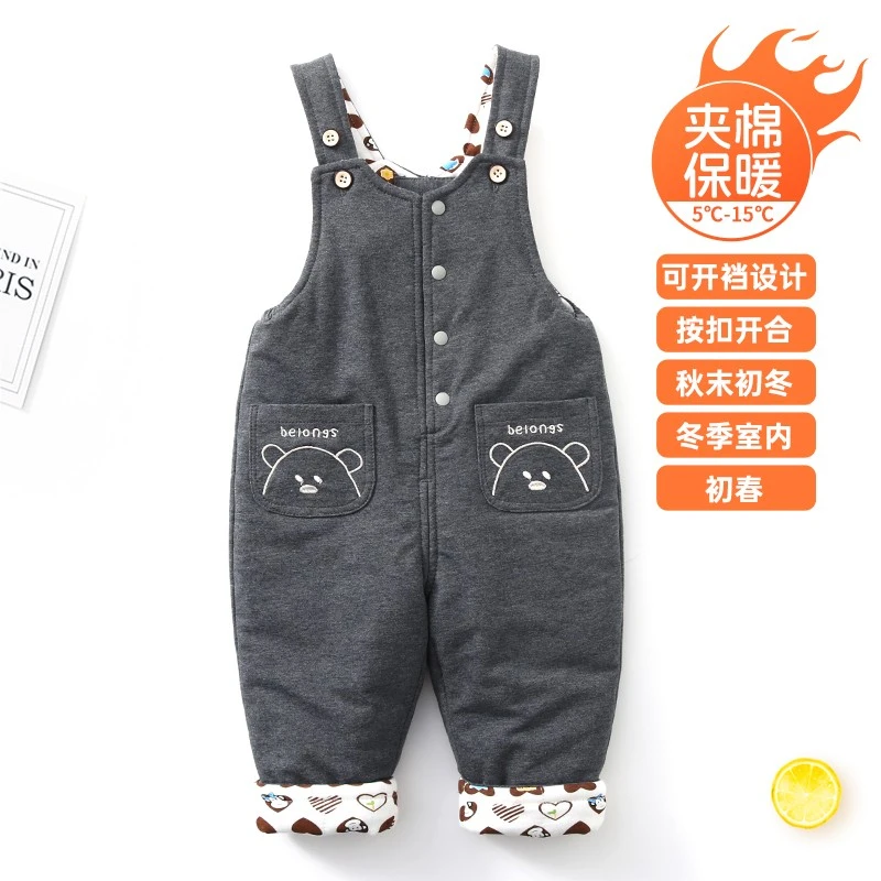 宝宝背带棉裤秋冬新款男童薄棉裤子一岁儿童女纯棉婴儿夹棉背带裤