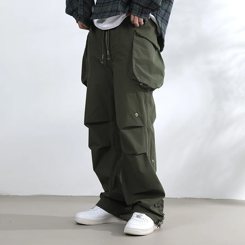 No退No换 Unblank户外速干大兜工装裤机能伞兵裤褶皱宽松休闲裤男