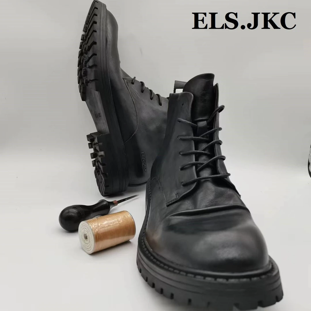 ELS.JKC品牌，男士俄款重工马皮皮面商务绅士商务切尔西靴