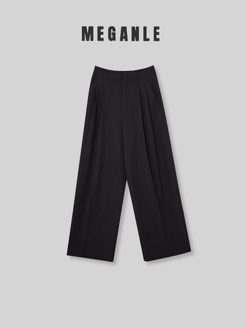 【MEGANLE】春夏高腰设计衣服直筒阔腿垂感西装拖地长裤2024068