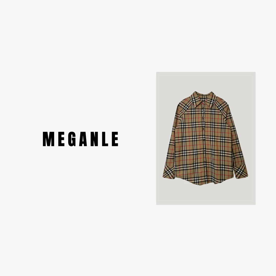 【MEGANLE】经典格纹撞色棉质长袖衬衫2023162