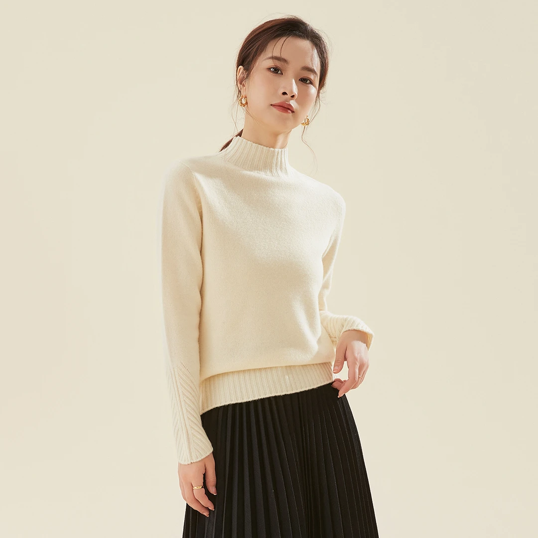 春竹秋冬季新款纯羊毛半高领百搭秋冬纯女士色时尚女套衫