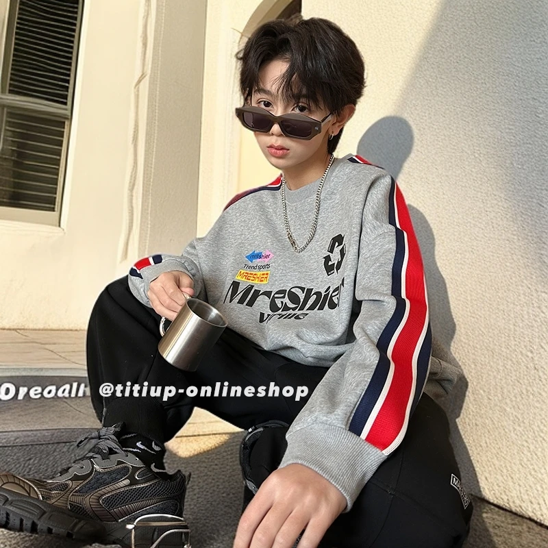 男童卫衣2025春秋款中大童新款春装上衣宽松休闲长袖男大童打底衫