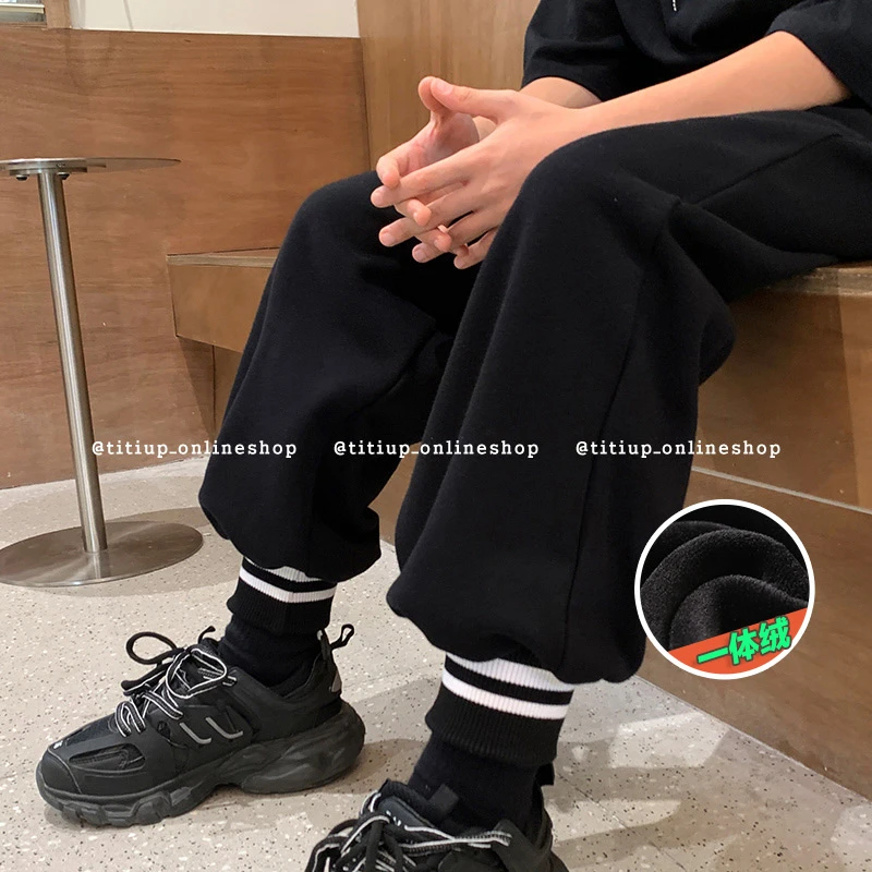 男童加绒裤子一体绒卫裤儿童加厚运动裤潮牌大童男装加宽大码冬装