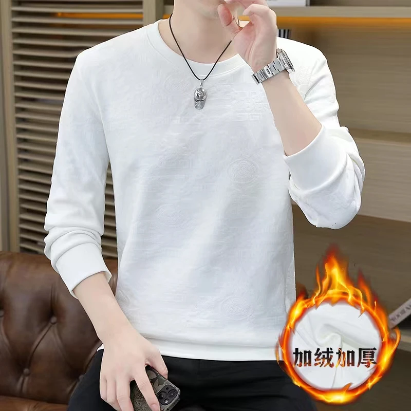 2023男士冬季新款加绒加厚立体提花休闲百搭长袖圆领卫衣Y888