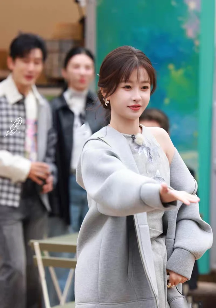 中餐厅8虞书欣同款灰色加绒加厚宽松廓形双拉链连帽卫衣外套女秋