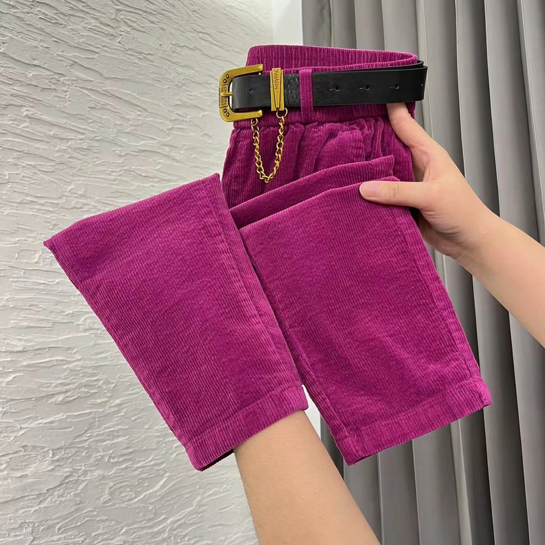 2024秋冬新款纯色灯芯绒时尚高腰显瘦老爹库百搭休闲哈伦裤716-丹