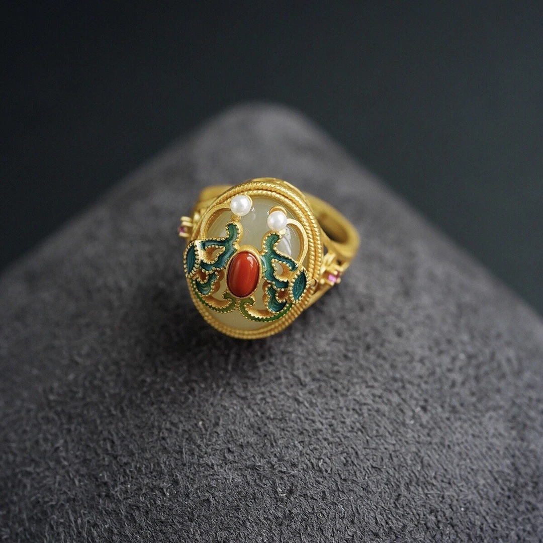 黄铜石英石戒指 复古国风精致优雅气质古法时尚-731