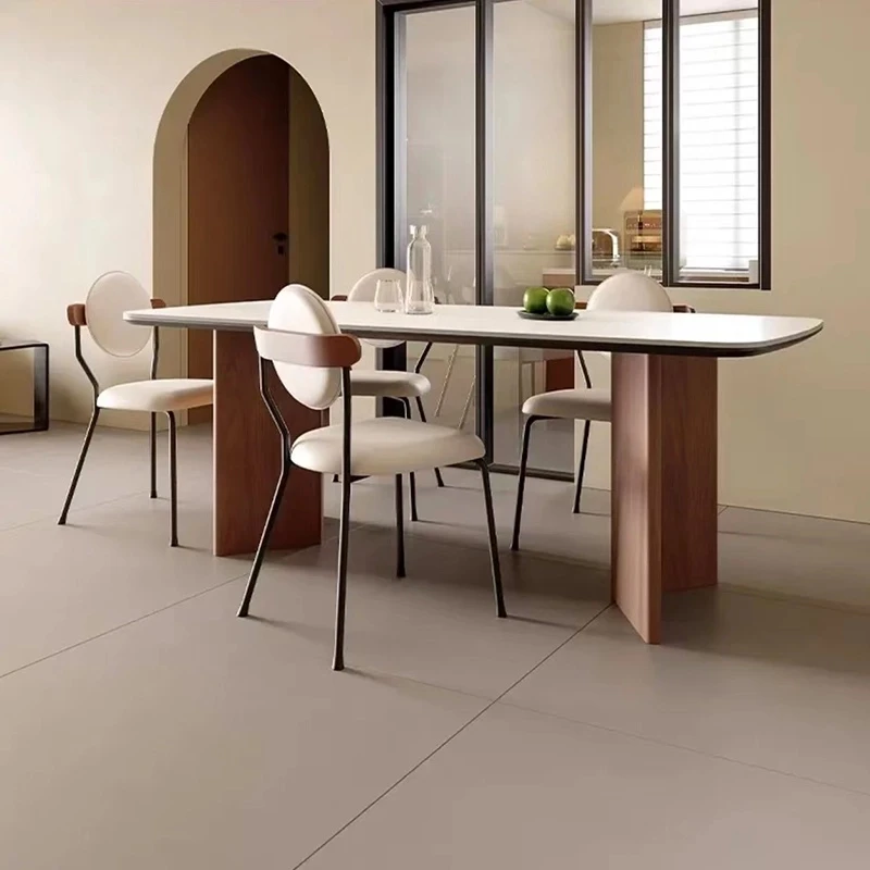岩板餐桌客厅家用轻奢家用餐桌极简现代简约白蜡木家庭餐桌椅组合