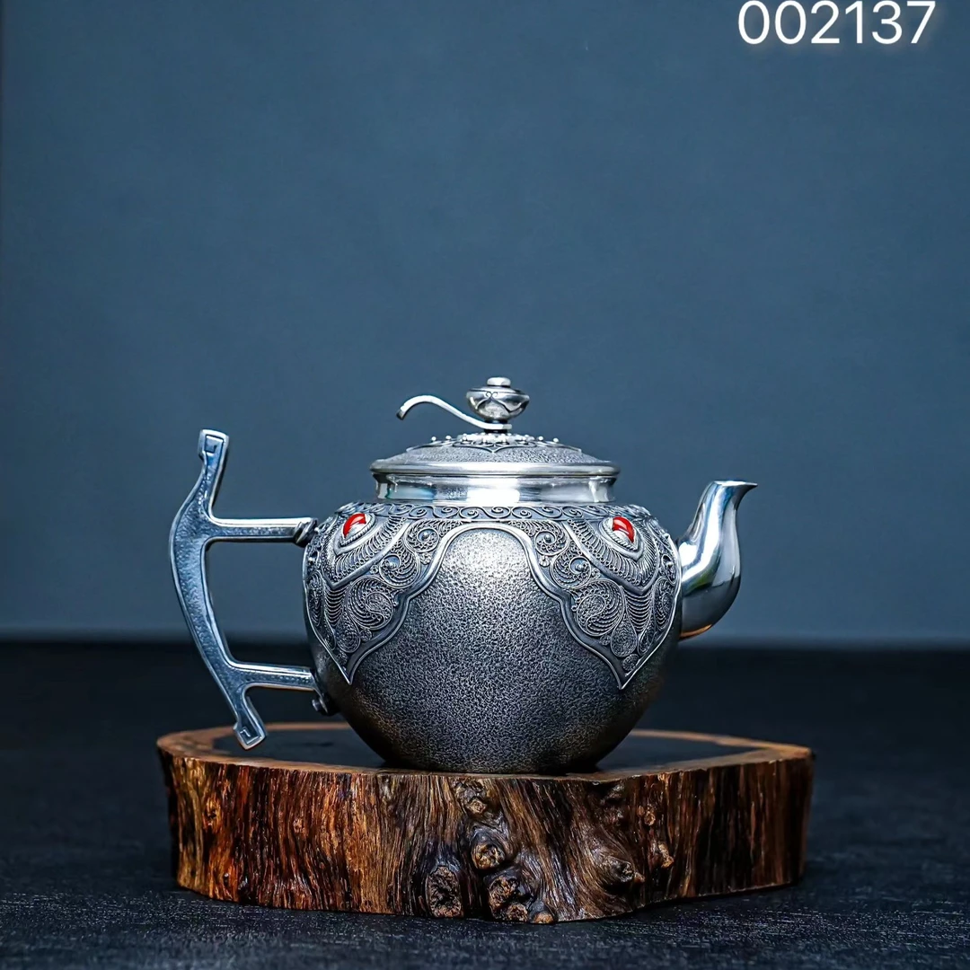 【森田手作】足银999段六一监、段六二制掐丝泡茶壶、公道杯 一套三用