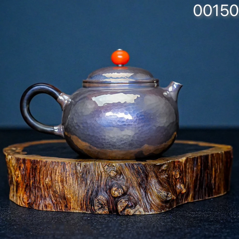【慕雨手作】 足银999容天泡茶壶 纯手工紫皮小茶壶家用足银茶具