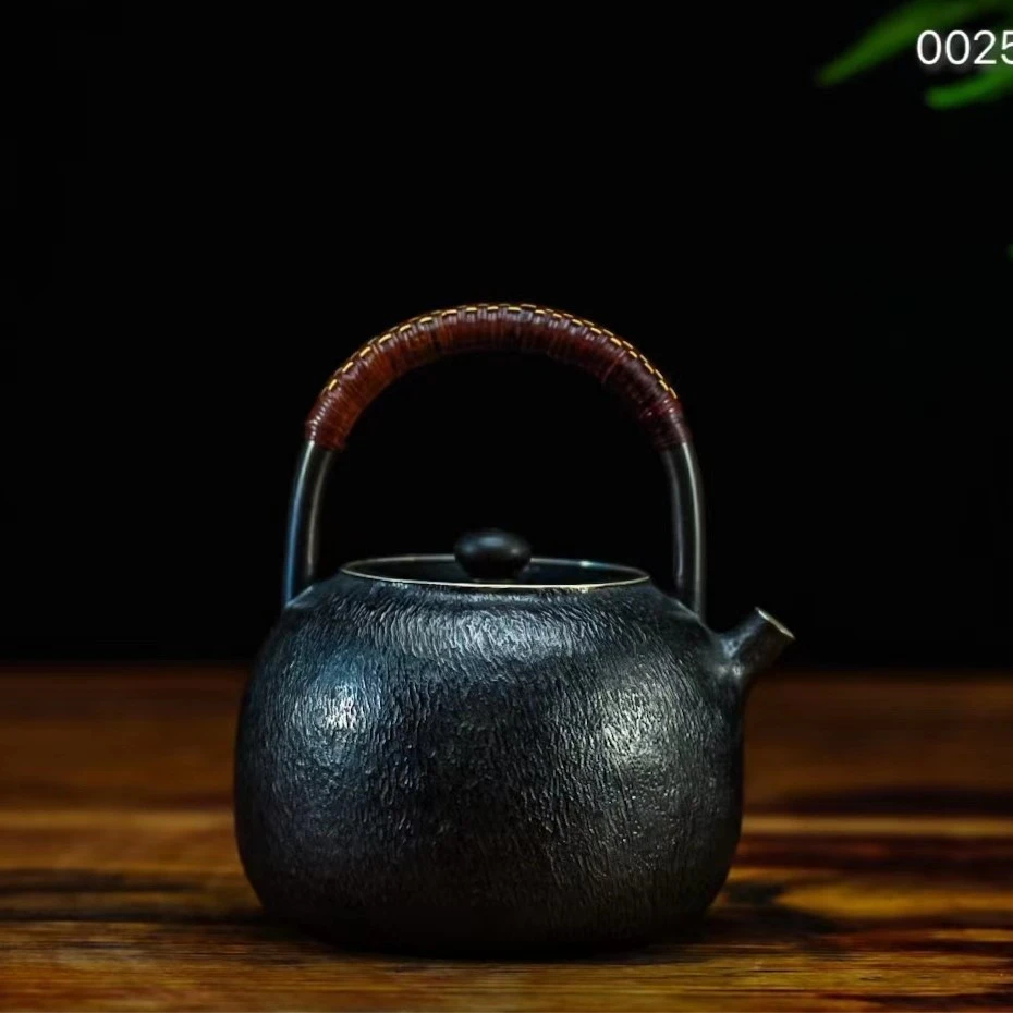 【慕雨手作】手工复古兔毫纹烧水壶家用煮水家用银壶足银999银茶具