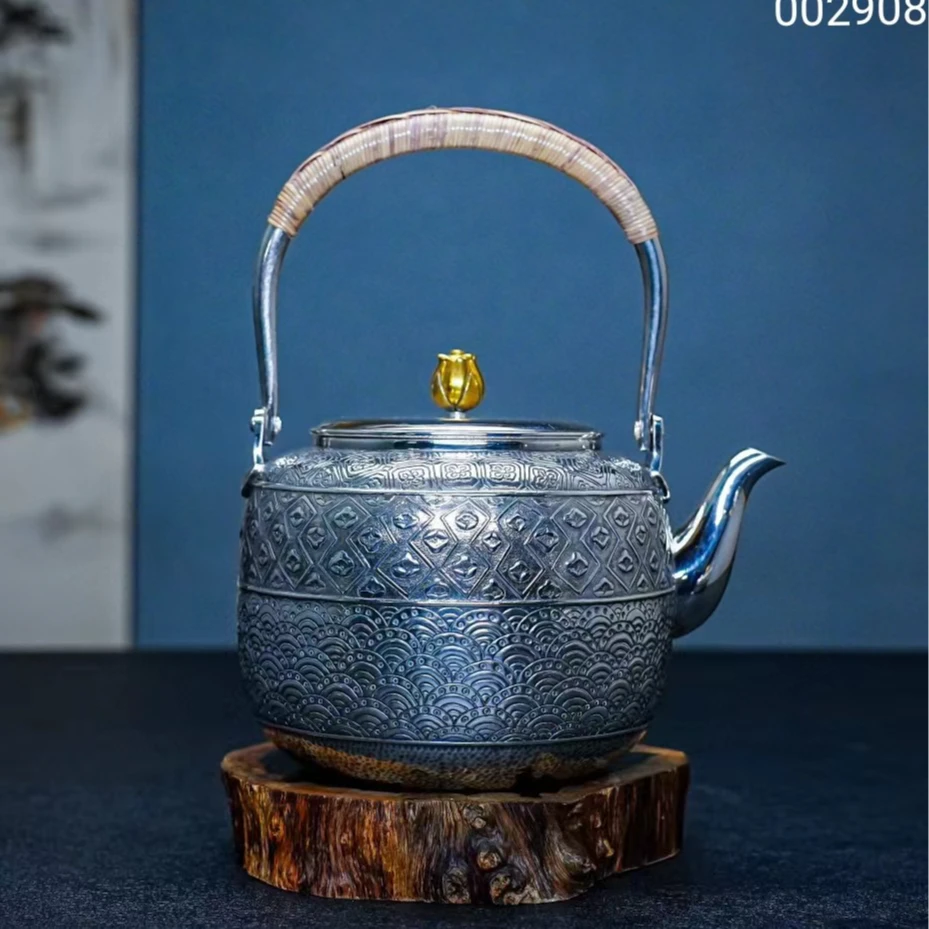 【慕雨手作】纯手工日式腰缠万贯烧水壶家用银壶足银999银茶具