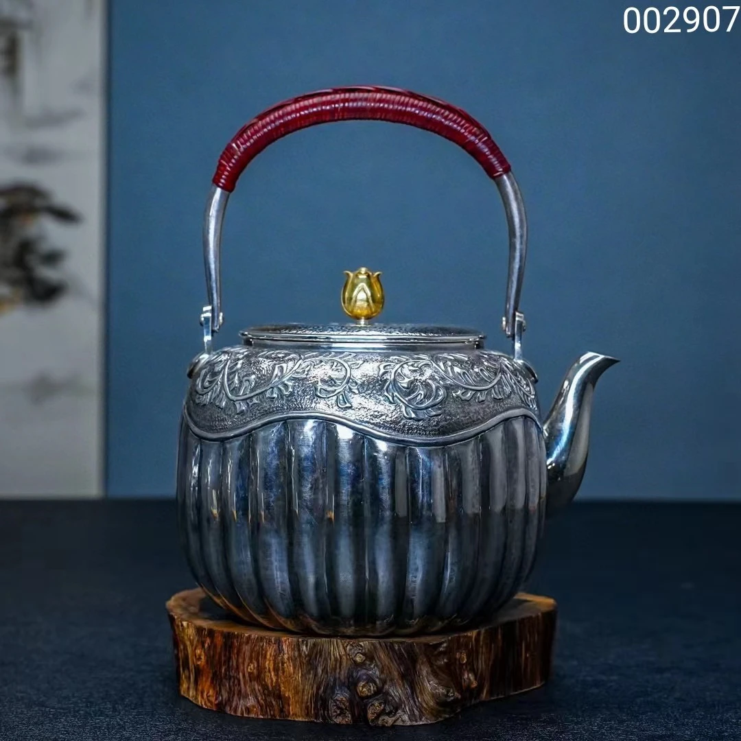 【慕雨手作】纯手工日式唐草纹烧水壶家用银壶足银999银茶具