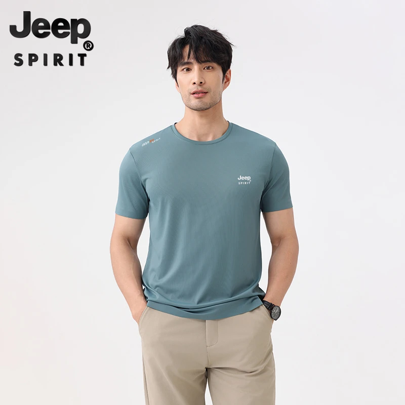JEEP吉普短袖T恤弹力圆领吸湿短袖宽松大码凉感排汗透气舒适新款