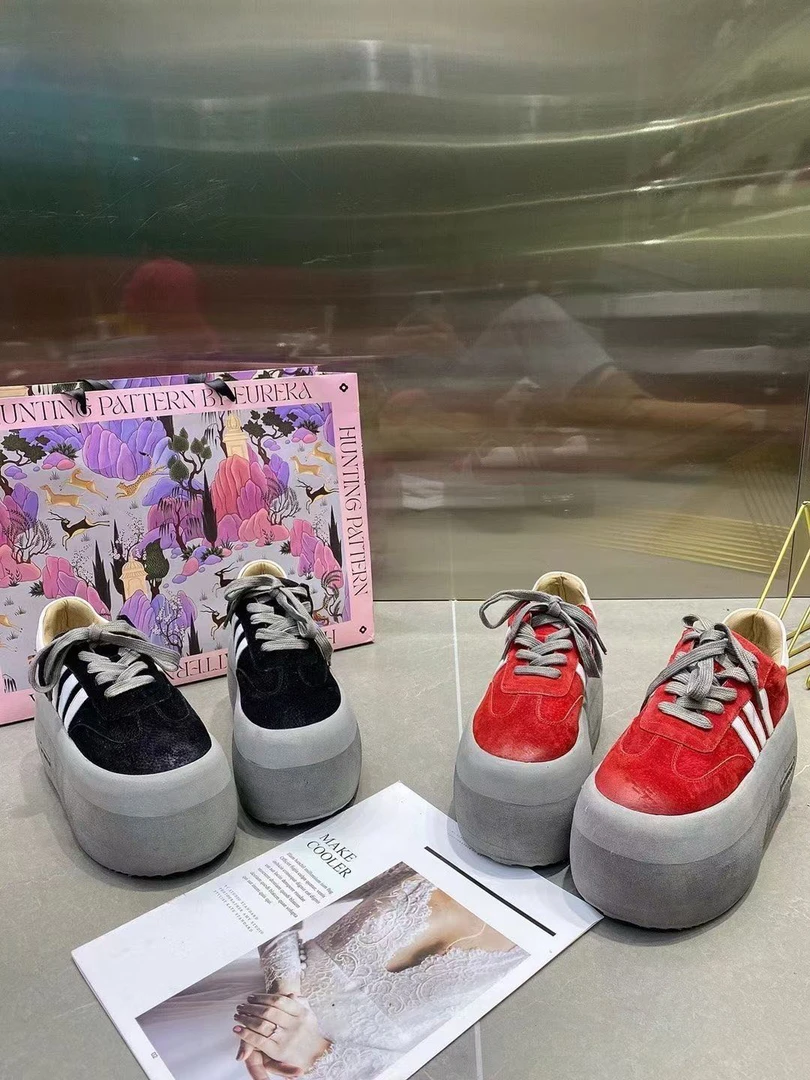 小个子9厘米百搭潮春款真皮女鞋做旧小脏鞋松糕厚底增高