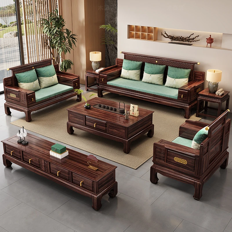仿古两用乌金木沙发全实木成套高档老虎脚古典沙发新中式客厅组合