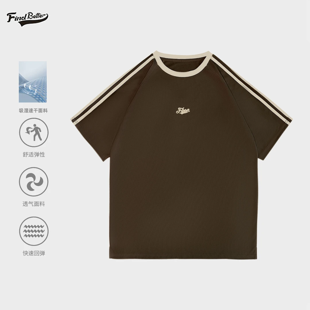 插肩袖短袖印花圆领中性运动T恤上衣休闲百搭春夏回弹透气-154