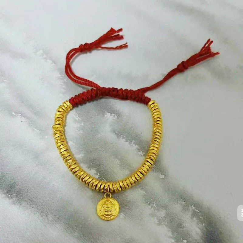 足金999 盘缠手串财神编绳 黄金复古送女友礼物