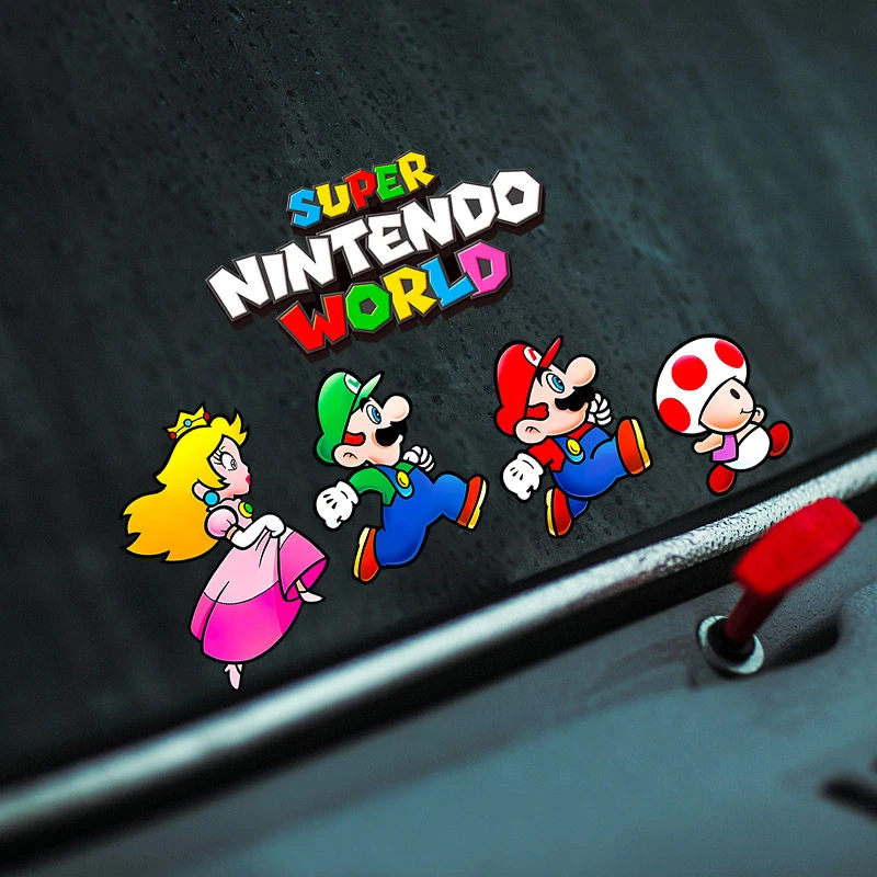 马里奥兄弟车贴装饰欢快蹦跶超级玛丽卡通电动车摩托头盔汽车贴纸