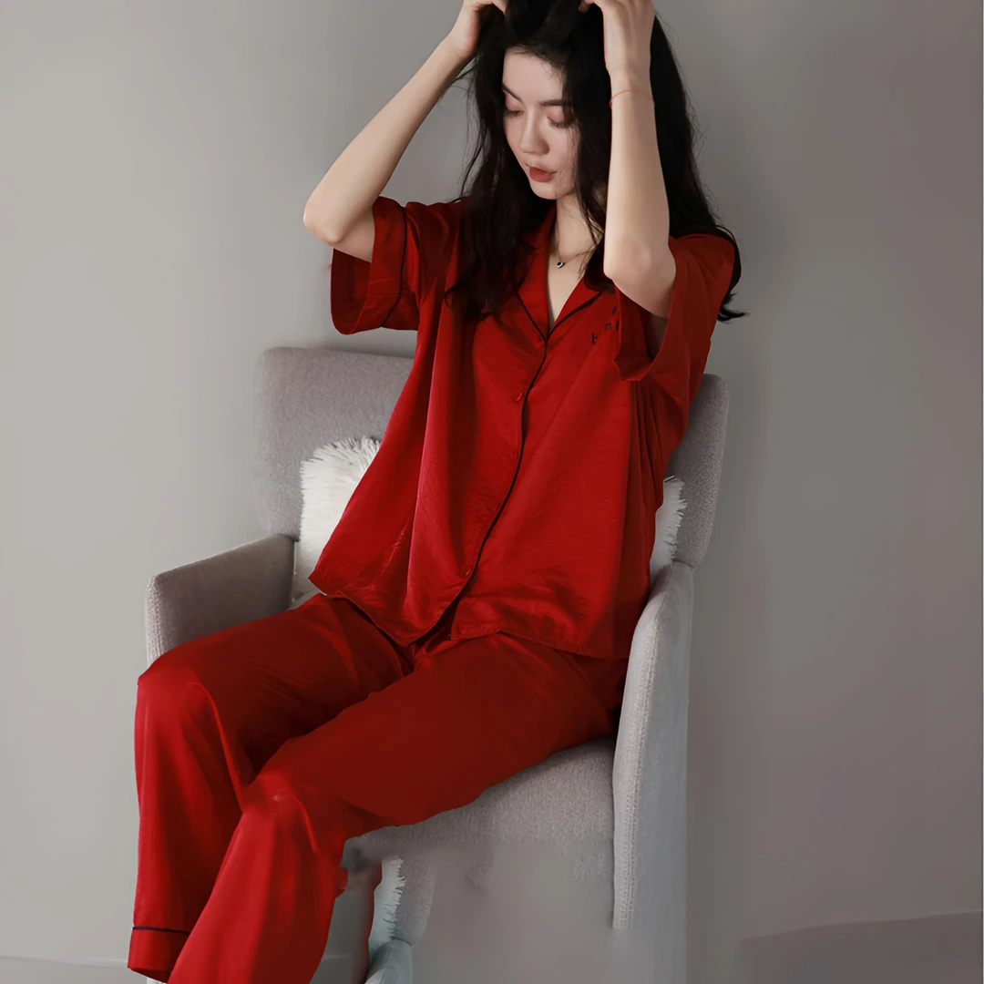 睡衣女套装时尚薄款休闲纯色天丝麻家居服2710