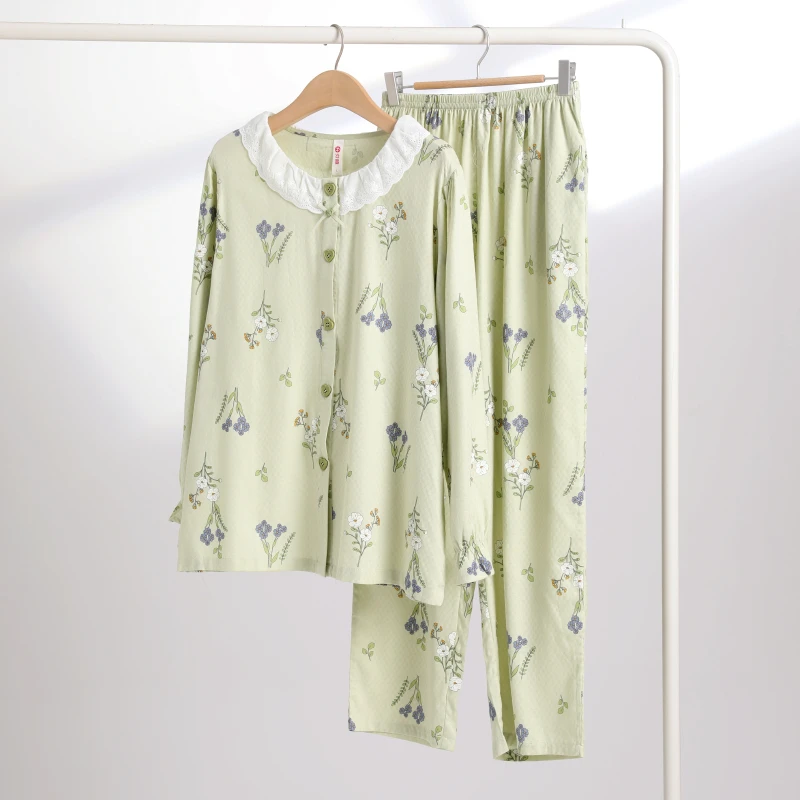 芬腾女士长袖睡衣套装春秋季舒适家居服印花宽松31266