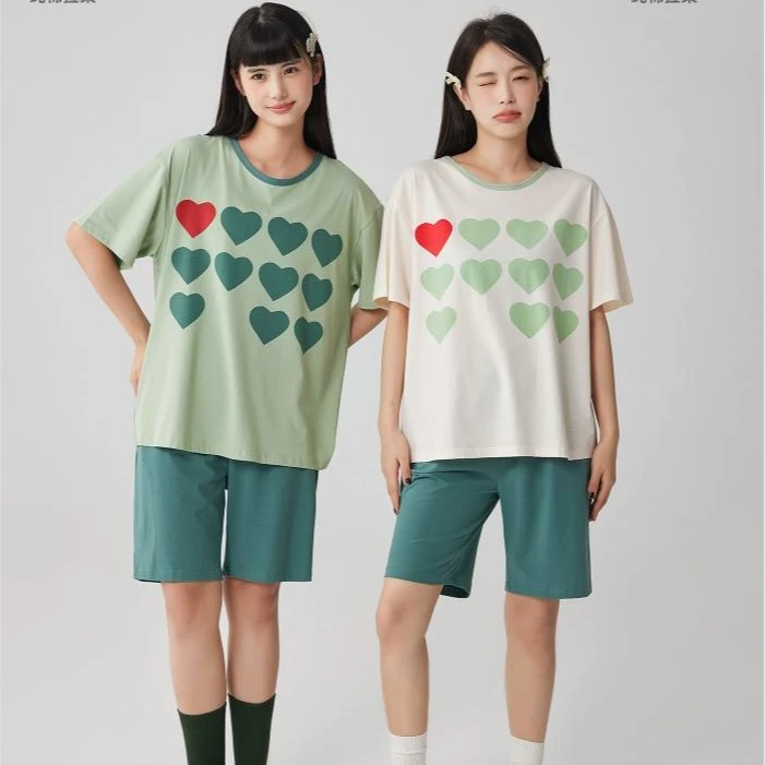 夏季新品睡衣女套装休闲睡衣女居家印花薄款运动风232447