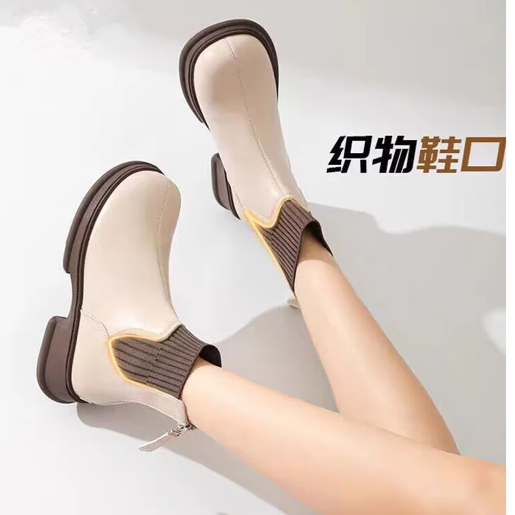 品牌瘦瘦靴马丁靴女2024年秋冬新款靴子厚底切尔西针织袜靴短靴子