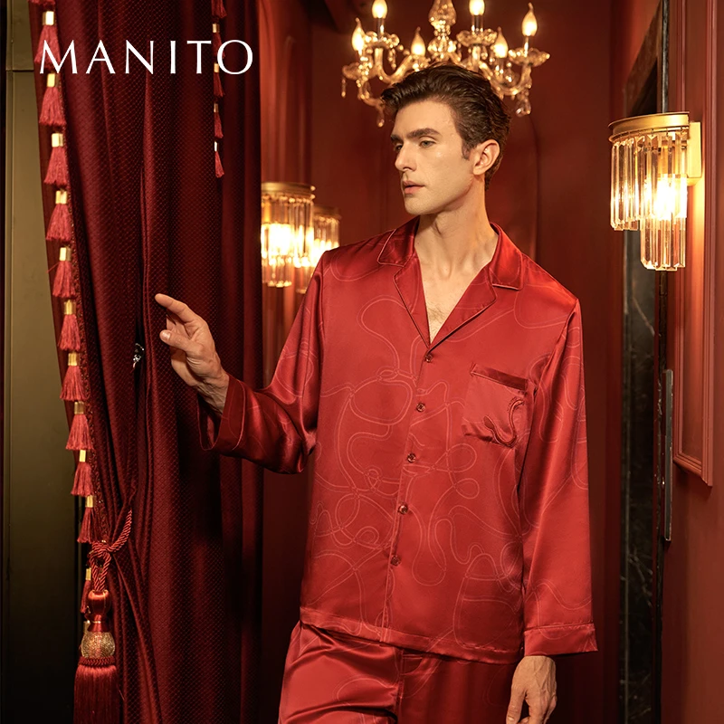 MANITO Serpentine蛇年印花桑蚕丝男士家居服套装真丝睡衣情侣款