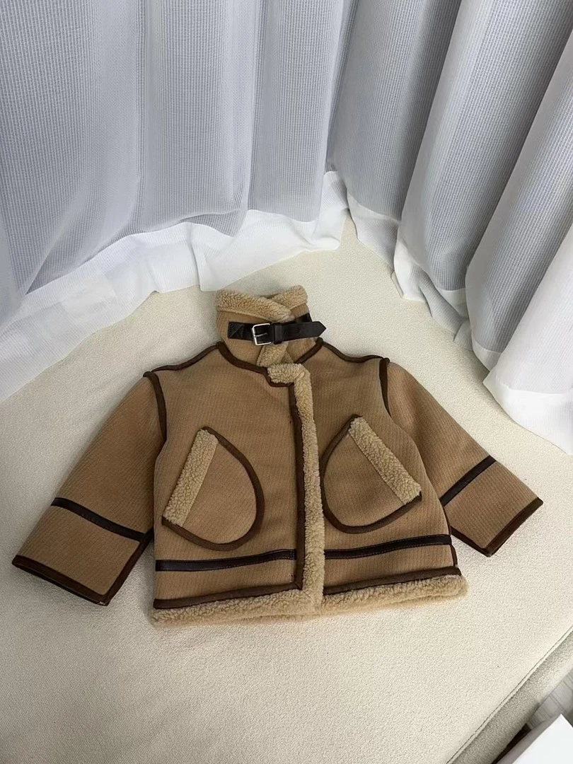 菜菜家童装 咖色机车服外套