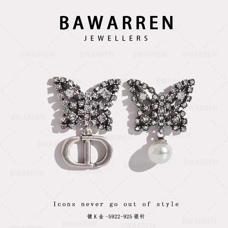 铜合金耳饰 5922-黑蝴蝶精致耳环小众欧美优雅法式长款