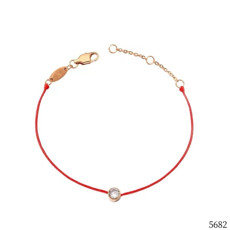 Bawarren 925银手链 精工CNC 5682-单钻气质轻奢红绳