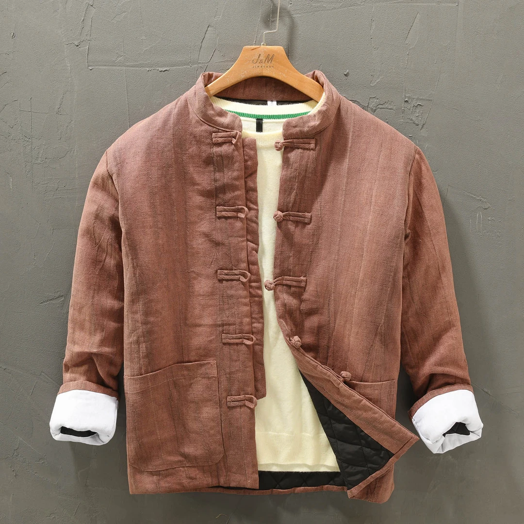 L116极麻中国风立领盘扣加厚保暖棉衣男士复古百搭宽松外套潮