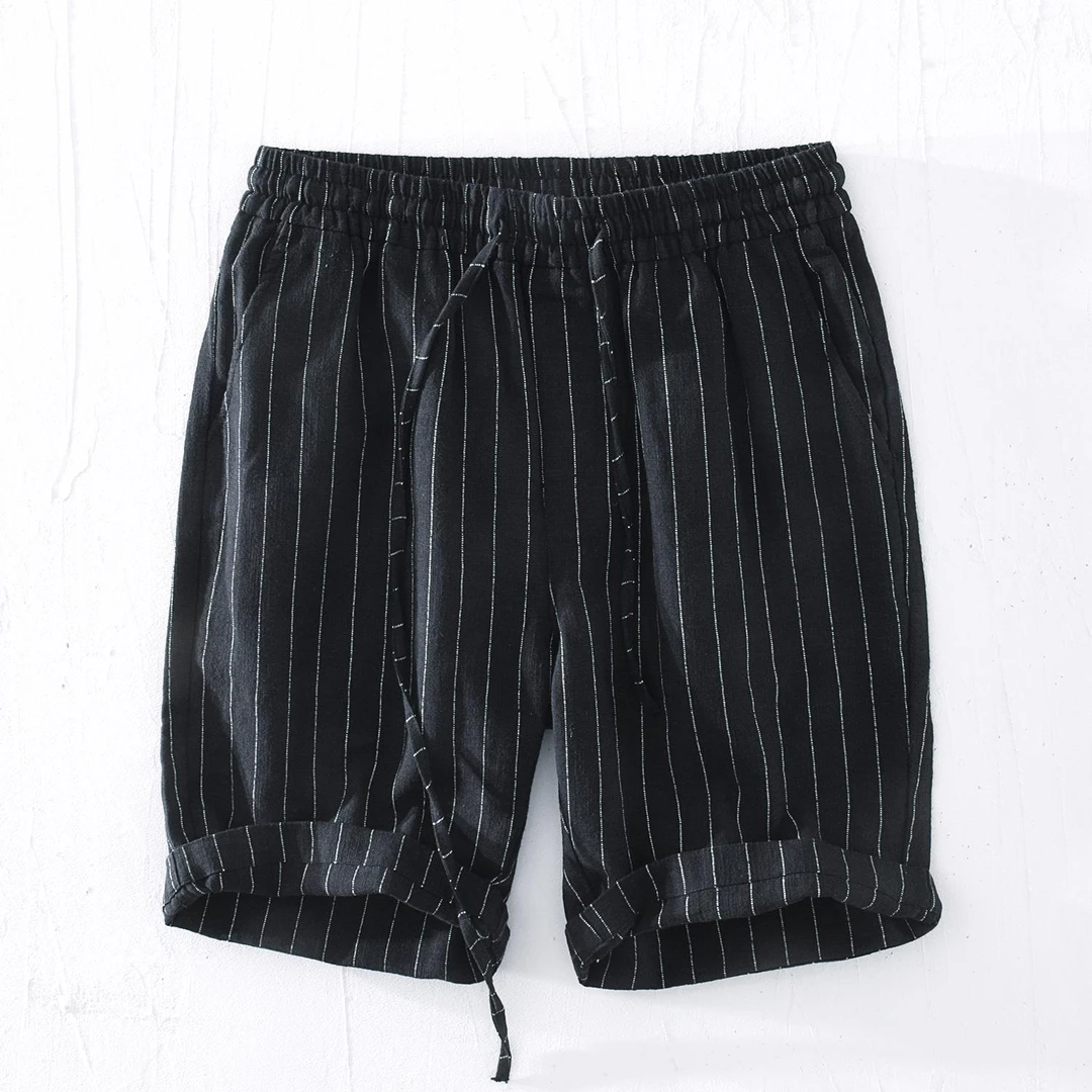 夏季青年潮流五分裤时尚简约男士条纹休闲百搭透气薄款宽松短裤