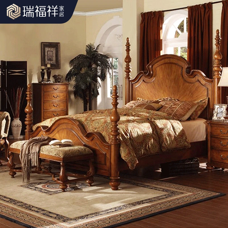 瑞福祥美式床实木床1.8米主卧罗马柱双人大床复古单人床1.5米B520