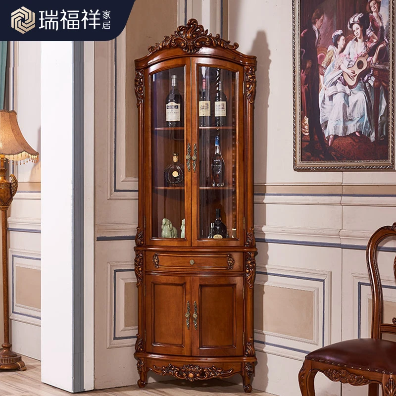 美式实木三角酒柜拐角柜双门餐边柜欧式客厅储物转角柜AJ431