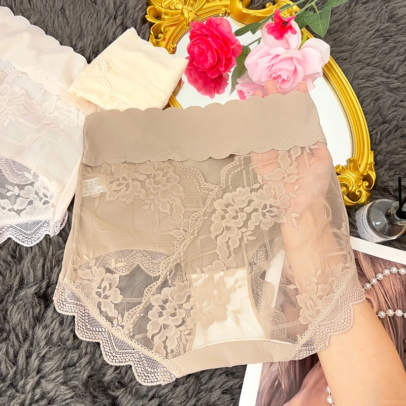 高腰大码内裤女冰丝200斤无痕性感蕾丝7A柔棉抗菌裆三角短裤内裤
