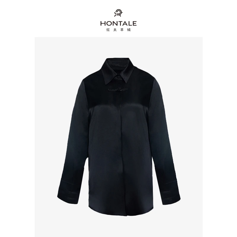红太时尚衬衣气质休闲纯色女士新中式长袖衬衫131W8002
